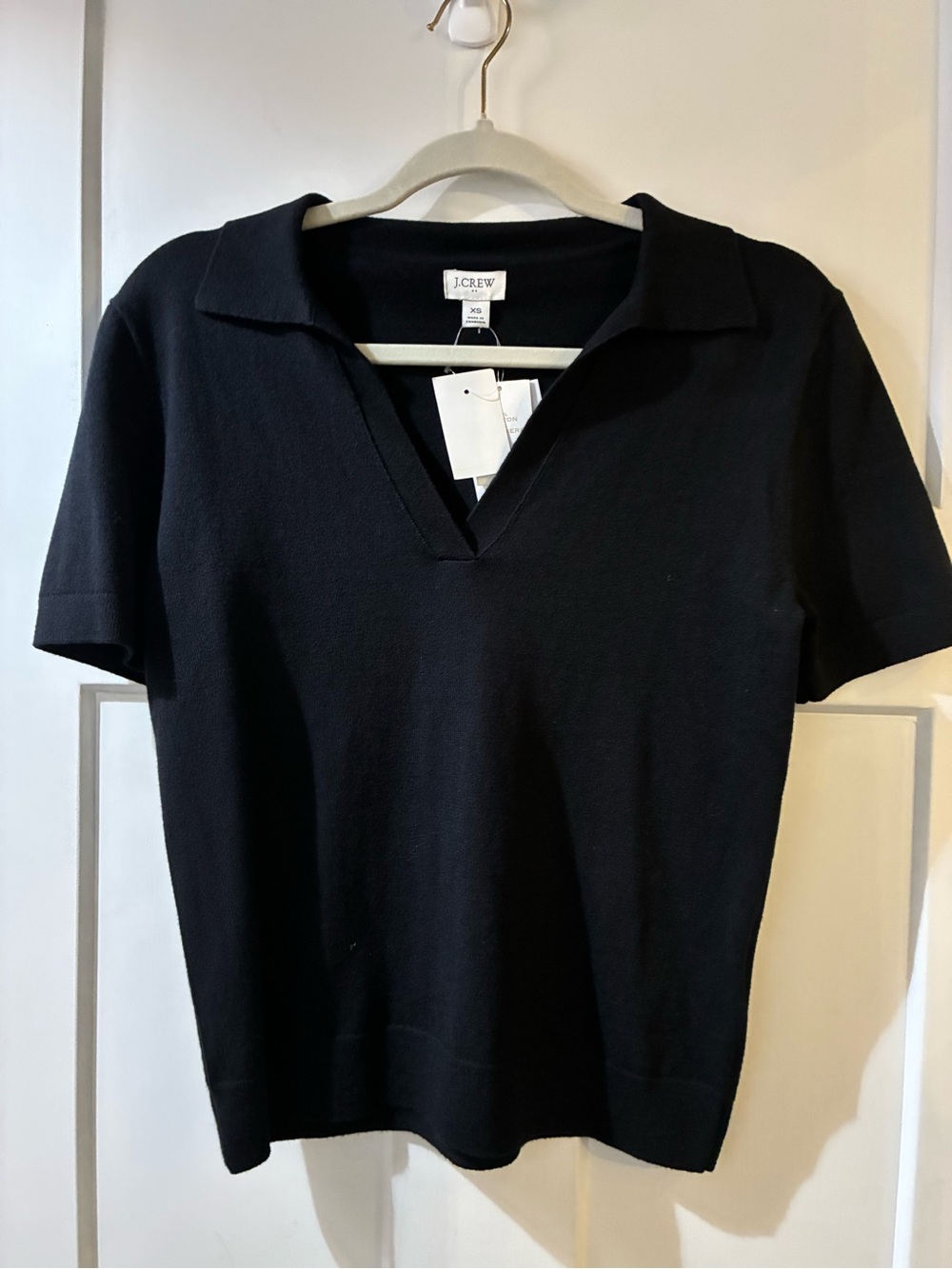 J. Crew Black Short-Sleeve Polo V-Neck Knit Top